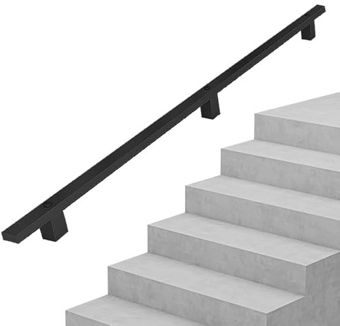 Pasamanos de escalera de hierro forjado,barandilla de montaje en pared de metal antideslizante,barra de soporte,pasamanos de seguridad para interiores y exteriores,1m 150cm 2m 240cm 3m 6m,negro mate(3