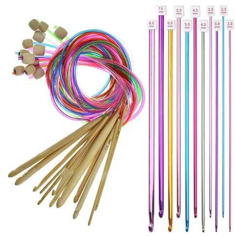 Tunesische Häkelnadeln – lange Häkelnadel | 23 Stück tunesische Häkelnadeln | buntes Stricknadel-Set | Clover Amour Häkelnadel | Basteln Häkelnadeln | afghanische lange Häkelnadeln für Bastelarbeiten