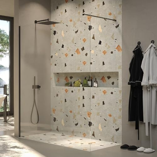 VAROBATH | Mampara de Ducha FRESH Panel Fijo 6mm - Vidrio Templado de Seguridad con Tratamiento Antical (Perfilería Negro Mate, 120x200)