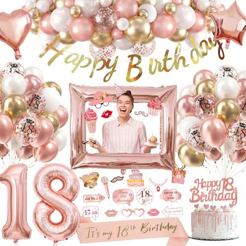 Decorazione per il 18° compleanno, per ragazza, palloncino 18° compleanno, oro rosa, 18 anni, decorazione di compleanno, 18° compleanno, palloncini in oro rosa (18° compleanno)