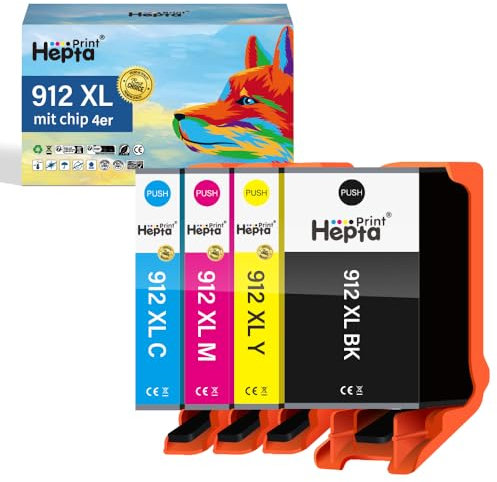 912 XL Druckerpatronen für HP 912XL Multipack Kompatibel mit HP OfficeJet Pro 8022 8020 8023 8024 8025 Officejet 8012 8010 8014 8015 8017 Patronen (Schwarz Cyan Magenta Gelb, 4er-Pack)