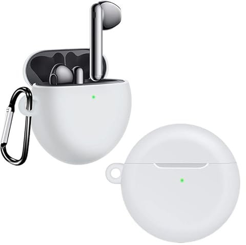 AKABEILA Skin Case Compatible with Huawei FreeBuds 4/4E Soft Liquid Silicone Thick Wireless Charging Case with Carabiner Earphone Cover LED Visible