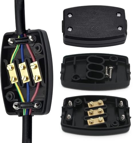 2Pcs 3 Terminal Electrical Junction Box with Fast Lock Connectors – Waterproof Cable Connectors for Outdoor & Indoor Use – Electric Wire Splice Enclosure for Garden, Streetlight