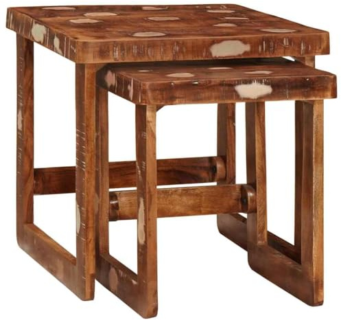 vidaXL End Tables Multicolour Solid reclaimed wood, Living Room Accent, Rustic End Tables, Stackable Contemporary Furniture, Compact Decorative Table for Modern Home Decor