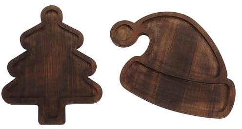 Hoshisea 2 Piezas Plato Navideño de Madera, Bandeja de Sombrero de Navidad, Plato de Nueces, Adecuado para Navidad, Fiestas, Cenas y También Se Puede Regalar a Amigos(7 pulgadas)