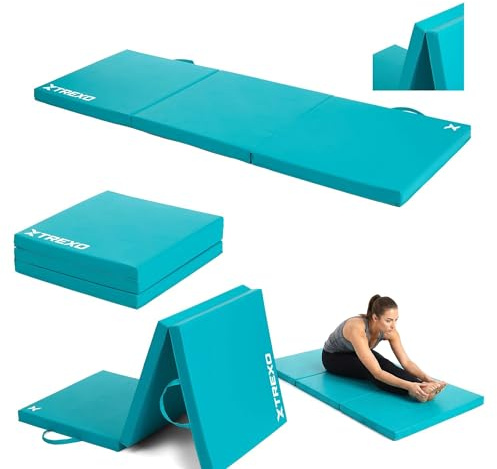XTREXO Faltbare Turnmatte 180x60x5 cm – Gymnastikmatte aus Kunstleder mit 3 Segmenten – 5 cm dicke Polsterung – für Fitness, Schule & Home Training