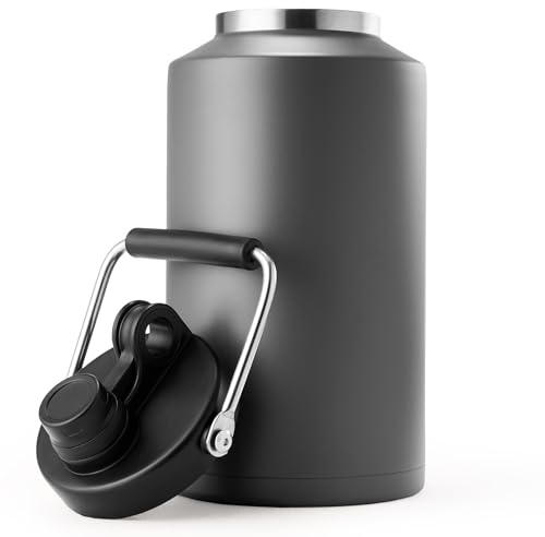 Kerilyn Insulated Gallon Jug with Handle, One Gallon, 128oz Stainless Steel, Large Double Vacuum Water Bottle for Hot & Cold Drinks, Wide Mouth, Sweat Proof, Great for Travel, Camping, Dark Grey
