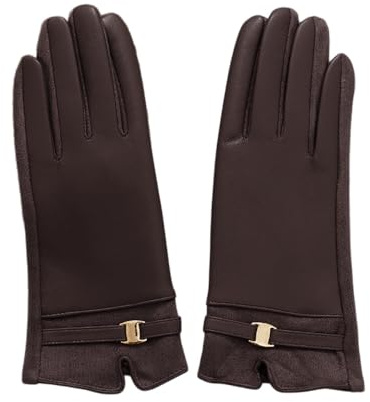 Whakano Vintage Handschuhe Damen Winddicht Fahrradhandschuhe Touchscreen Thermohandschuhe aus PU Leder,Warme Damenhandschuhe für Outdoor Aktivitäten,Motorrad,Radfahren und Alltag,Dunkelbraun