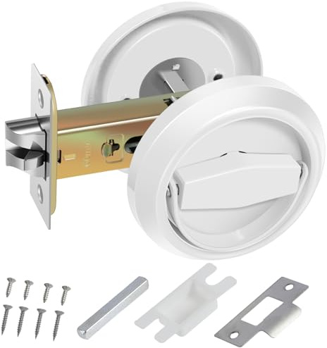 Round Pocket Door Lock, Stainless Steel Hidden Recessed Door Handles, Rustproof Hidden Recessed Pulls Latch Knob, Keyless Furniture Locks for Home Living Rooms Bedrooms,Kitchen(White)