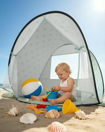 Pop Up Beach Tent with Mosquito Net - Baby Sun Shelter Canopy (Green)