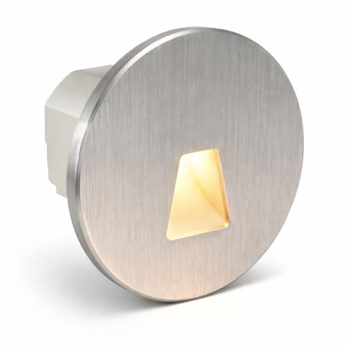 Maxkomfort LED Treppenbeleuchtung 230V Modular – 3CCT Lichtfarbe Einstellbar, Magnet-Montage für 60/68mm Schalterdosen, Wandeinbauleuchte Treppe Stufenlicht Innen, 1,5W | Alu | Rund - Trapez | MOD6