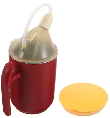 Beaupretty Gobelet à Paille Anti-déversement pour Personnes Âgées 400 Ml, Tasse à Boire Adaptée aux Patients Alités et Adultes Handicapés, Couleur Rouge Foncé, pour Soins Infirmiers