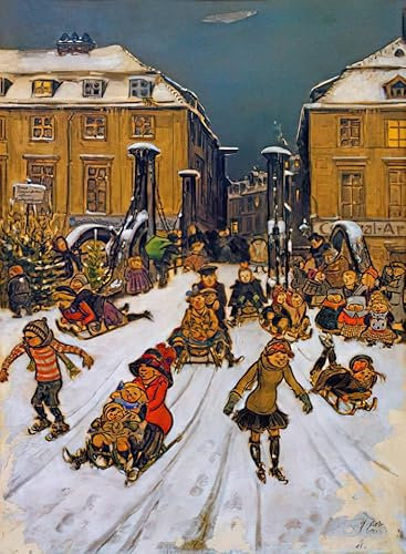 Kunstdruck/Poster: Heinrich Zille Winterfreuden an der Jungfernbrücke - hochwertiger Druck, Bild, Kunstposter, 40x55 cm
