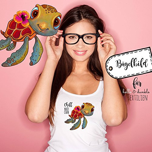 ilka parey wandtattoo-welt® Bügelbild Chill Kröt Chen Bügelbilder Applikation Schildkröte bunt mit Spruch bb017