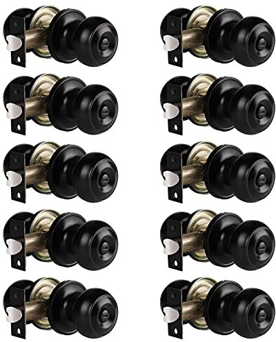 Gobrico Flat Ball Door Knobs Locksets for Bed/Bathroom with Thumb-Turn Lock Inside, no Key, Black, 10Pack