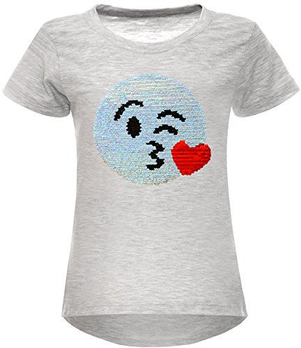 BEZLIT Mädchen Wende-Pailletten Stretch T-Shirt Smile-Motiv 22606 Grau Größe 116