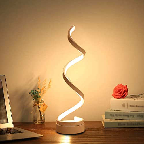 ELINKUME Lampe de chevet en LED spirale 12W blanc chaud protection des yeux luminosité, LED Lampe de table/éclairage décoratif pour chambre à coucher salon (blanc)