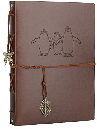 Fotoalbum zum Selbstgestalten, Schwarze Seiten Scrapbook Album Groß zum Einkleben, AIOR Vintage Leder Fotobuch Gästebuch Hochzeit Fotoalben, Hochzeitsalbum Weihnachten Jahrestag Geschenke, Pinguin