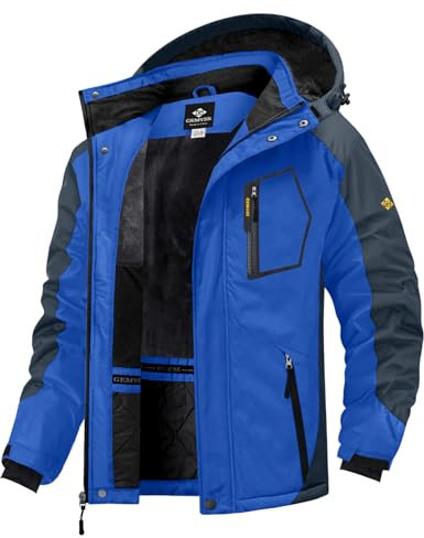 GEMYSE Uomo Giacca da Sci impermeabile montagna Giacche Pile invernale antivento Cappotto con Cappuccio (Blu Grigio,S)