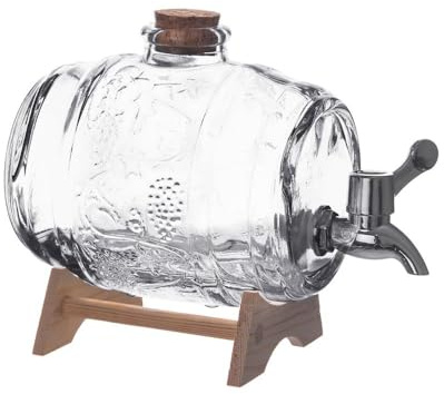 ORION Getränkespender aus Glas mit Holzständer 1 Liter Weinhalter Whiskyhalter