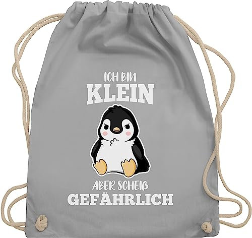 Shirtracer Turnbeutel Rucksack - Sprüche Statement mit Spruch - Ich bin klein aber scheiß gefährlich Pinguin weiß - Unisize - Hellgrau - sprüchen sportbeutel groß spruechen rucksäcke lustigen tasche