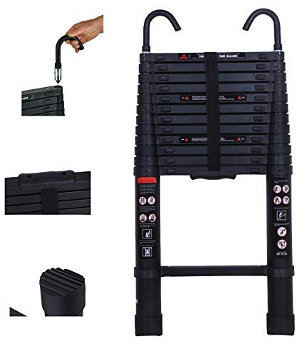 Scala multiuso Scala telescopica allungabile in alluminio da 3,8 m/12,5 piedi con gancio di sicurezza per scala a pioli a soppalco Portata max 330 libbre/150 kg Approvata EN131