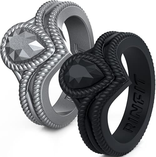 Rinfit Rings Silikon-Ehering für Frauen – entworfen & weich Damen Eheringe Silikon Gummi US Design Patent angemeldet Größe 4-10 (Größe 6, Silber & Schwarz)