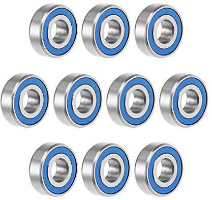 sourcing map 10 Stück Rillenkugellager Doppelt Abgedichtete MR125-2RS 5mm x 12mm x 4mm Blau Abdeckung Chromstahl P6 (ABEC3)