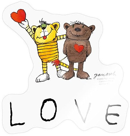 Spreadshirt Janosch Tiger und Bär Love Liebe Sticker, max. 10 x 10 cm, 10 x 10 cm, Transparent glänzend