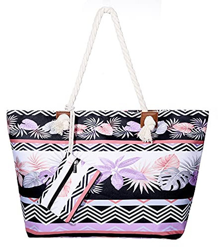 DonDon Strandtasche mit Reißverschluss, Große Strandtasche XXL, Shopper Tasche Damen - Praktische Beach bag Umhängetasche Damen Badetasche für Strand und Meer - Viva Vida