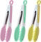 HINMAY Mini Silicone Tongs 7-Inch Cooking Tongs Small Serving Food Tongs, Set of 3 (Pink Mint Yellow)