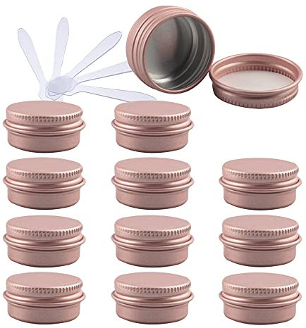 ZEOABSY 24 Pieces 10ml Matte Pink Empty Round Aluminium Tins with Screw Lids Storage Jars Cosmetics Containers Pots for Candle Lip Balm Salve Powder Crafts with 6 Spatula