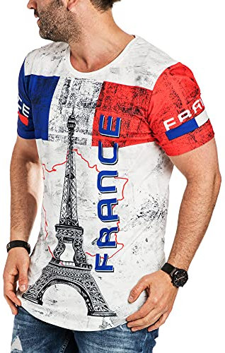 Herren T-Shirt Tee Shirt Oversize Fan Trikot Rundhals-Ausschnitt France Paris Urlaub EM Fußball Frankreich L