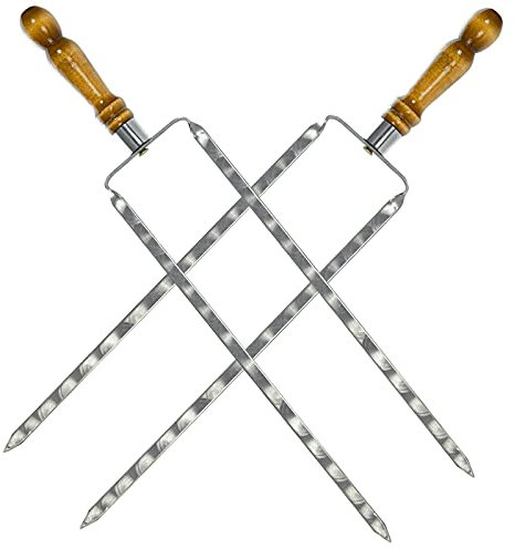 4BIG.fun 56 cm Doppelspieß x 2 Grillspieße mit Holzgriff Schaschlik Edelstahlspieß Schampura 3 mm Stahl BBQ Nutztlänge - 40 cm Skewers Schaschlikspieße Edelstahl Set