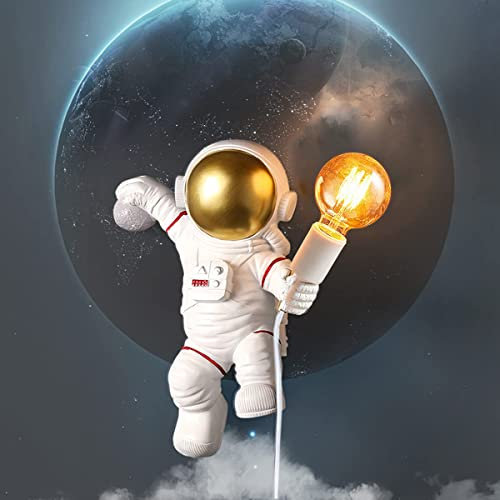 ACMHNC Astronaut Kinder Wandleuchte Mit Stecker Und Schalter, E27 Kinderlampe Weiß Wandlampe Innen Für Jungen Mädchen Kinderzimmer Dekorative Nachtlicht Süße Kinderwandlampe Mit 1,5M Kabel