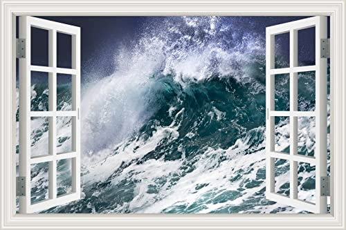 MUMUWUSG Vinyle Océan Nature Vagues Paysage Papier Peint Photo 3D - Sticker Autocollant Effet 3D | Sticker Mural Fenêtre - Papier Peint Décoration Trompe L Oeil Salle Et Salon 70X50Cm