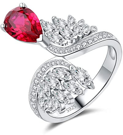 JewelryPalace Art Deco Tropfenschliff 1.7ct Erstellt Rot Rubin Ring Damen, Damenring mit Marquise Flügel Schmuck Set, Verlobungsring Silber 925 Ring Promise Frauen, Hochzeitsring Schmuck Mädchen 51