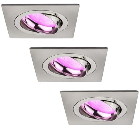 Ledvion 3er Set LED Einbaustrahler Edelstahl RGB dimmbar Wifi | Fuer trockene Innenraeume wie Wohnzimmer Kueche und Flur; Farbe und Helligkeit per App oder Smart Steuerung einstellbar