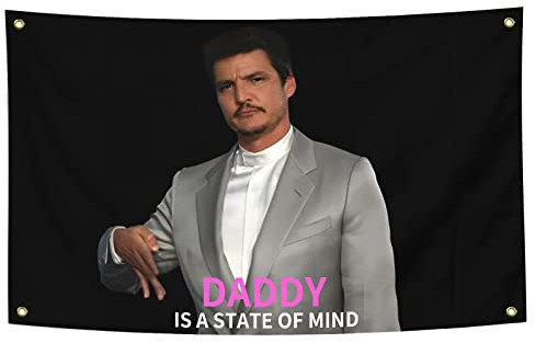 Pedro Pascal Flagge I'm Your Daddy Wandteppich Lustiges Poster Langlebige Männerhöhle Wandflagge mit Messingösen, 90x150 cm Flagge für Studentenwohnheim, Veranstaltungen, Festivals. (schwarz)