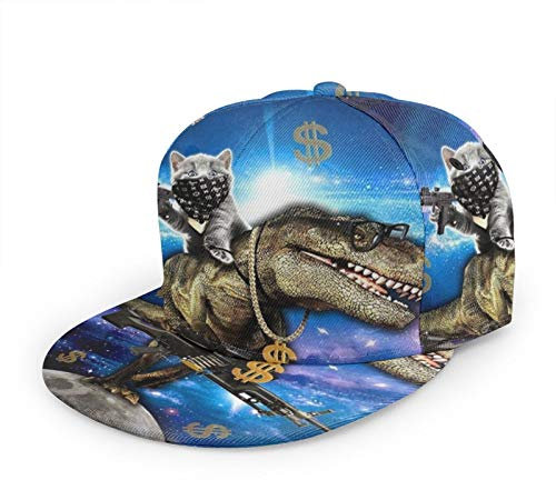 Oaieltj Unisex Baseball Cap Herren Damen Verstellbare Snapback Trucker Mütze Mode Hip-Hop Baseball Cap, Weltraumkatze reitet Dinosaurier T-rex mit Waffen Dollars, One size