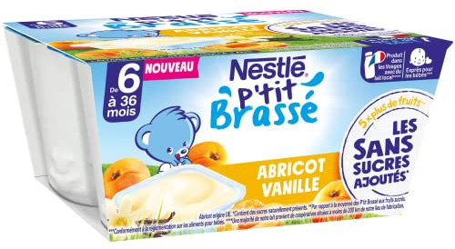 Nestlé Bébé - P'tit brassé Abricot Vanille sans sucres ajoutés - dès 6 mois - 4 x 90g