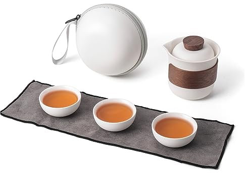 Mini tetera de cerámica de viaje, tetera china de Kung Fu, 1 olla, 3 tazas, tazas de té de porcelana con infusor de té, bolsa portátil para picnic al aire libre