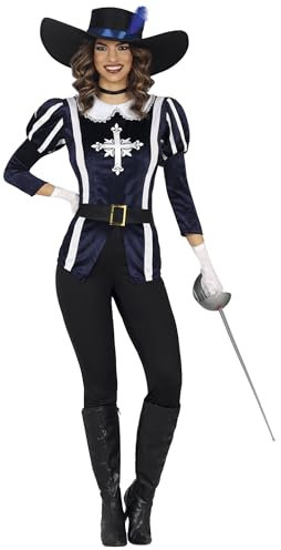 FIESTAS GUIRCA Musketier Kostüm Damen Blau – Faschingskostüm Erwachsene Damen mit Musketier Hut Größe M 36-38