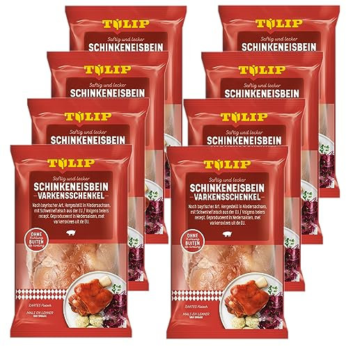 TULIP 8x 600 g Eisbein Schinkeneisbein | Tafelfertig Gegart Vakuumverpackt | Schweinehaxe mit Schwarte einfach im Backofen zubereitet in ca. 30-40 Minuten | Eisbeinfleisch Ohne Kühlung