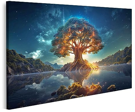 islandburner Tableau sur toile Yggdrasil Arbre Lumineux Vie Olorful Arbre du Monde Sacré Mythologie Nordique Cadre Affiche Poster Murale Tableaux