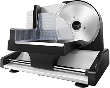 Meat Slicer, 200W Electric Deli Food Slicer with Two Removable 7.5'' Stainless Steel Blades and Food Carriage, Adjustable Thickness Food Slicer Machine