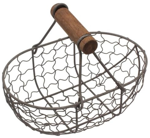 Soporte para huevos, cesta para huevos, cesta para huevos, soporte para huevos de metal pequeño vintage con asa, cesta de almacenamiento de cocina rústica negra, organizador de encimera