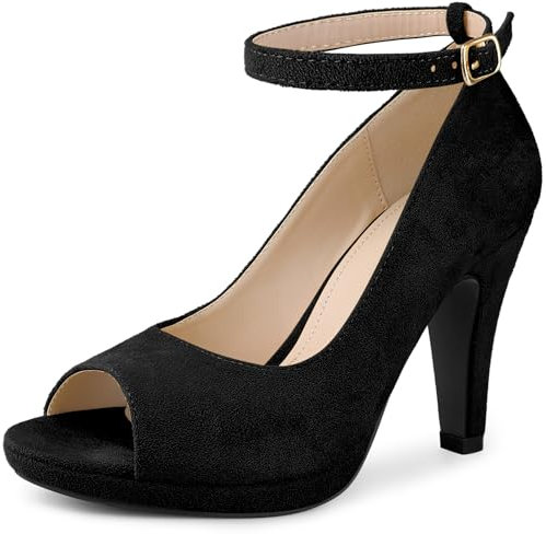 Perphy Platform Peep Toe Ankle Strap Stiletto Heel Pumps for Women Black 6 UK/Label Size 8.5 US