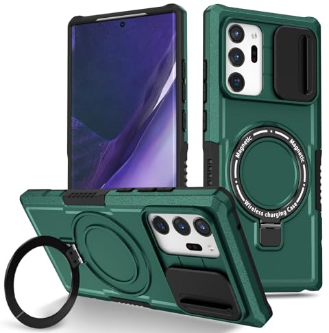 Kainevy Magnetisch Handyhülle für Samsung Galaxy Note 20 Ultra Hülle mit Ständer Kameraschutz, Militär Grade Stoßfest Schutzhülle Passt Drahtlose Aufladung (Dunkelgrün)