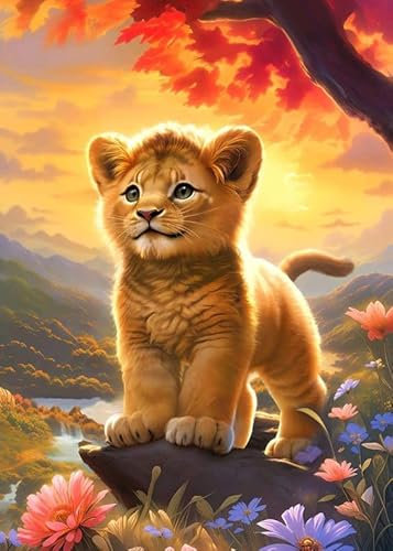 GLXPOG 5D Petit Lion Diamond Painting, DIY Peinture Broderie Diamant Painting Kit Complet, Bricolage Diamant Artisanat Strass Point de Croix Painting pour Adultes Enfants 30x40 cm